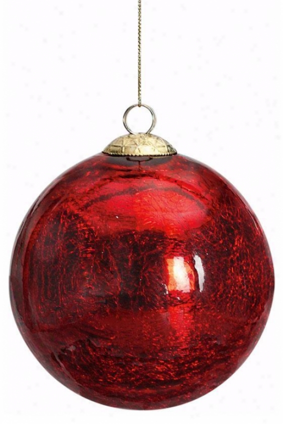 Crackle Glass Ornaments - Set Of 6 - 50 Mm, Red