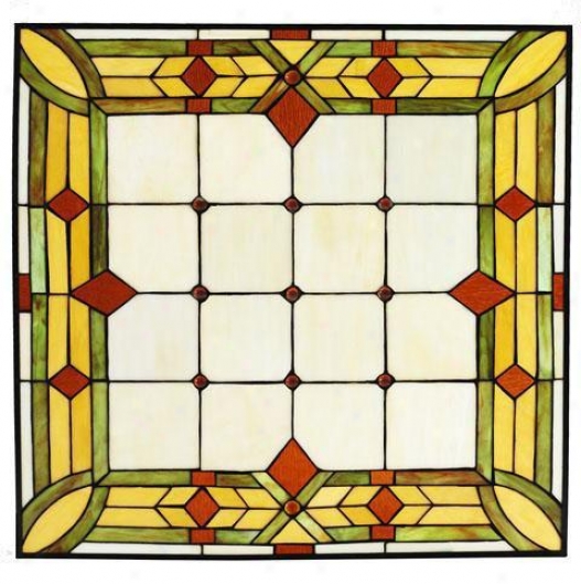 "craftsman 24"" Square Tiffany-style Stained Art Glass Window Array - 24"" Square, Green"