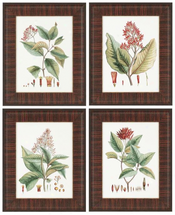 "crimson Botanical Wall Art - Set Of 4 - 21""hx17""w, Red"