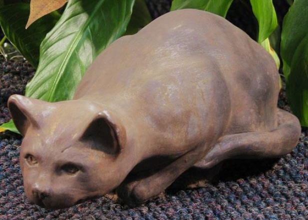 Crouching Cat Statue - Little - 4.5hx6wx11.5d, Brown Wood