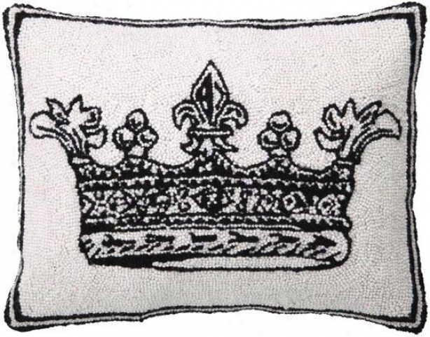 Crown Hand-hooked Pillow - King, White