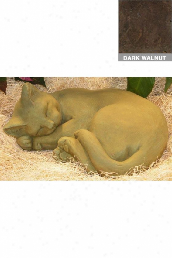 Curled Cat Statue - Large - 5hx12wx10d, Brown Wood