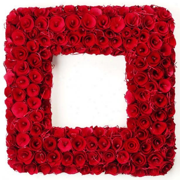 "curled Wood 16"" Square Wreath - 2.75hx16.2wx16, Red"