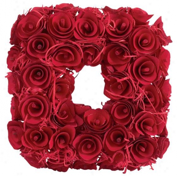 "curled Wood 8"" Square Wreath - 2.5hx8wx8d, Red"