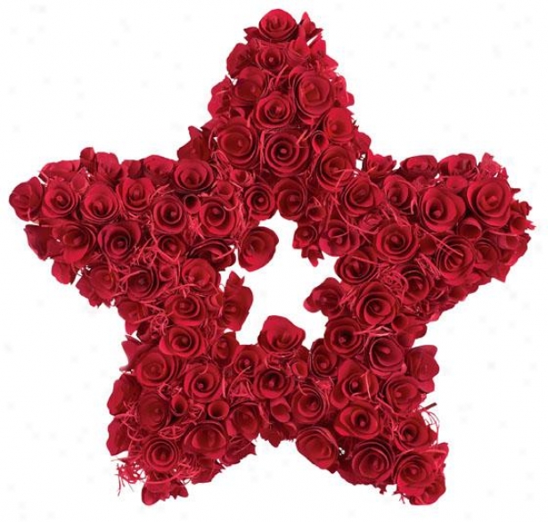 Curled Wood Star Wreath - 2.75hx18wx18d, Red
