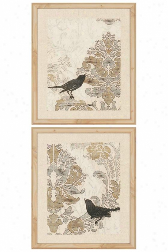 Damask Songbirds Wali Art - Set Of 2 - Set Of 2, Ivory