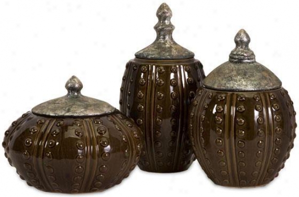 Darcy Hobnail Canisters - Set Of 3 - Set Of 3, Brown