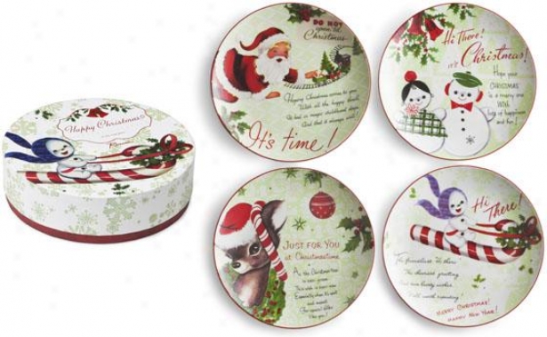 "dessert Plates - Set Of 4 - 8"" Round, Holiday"