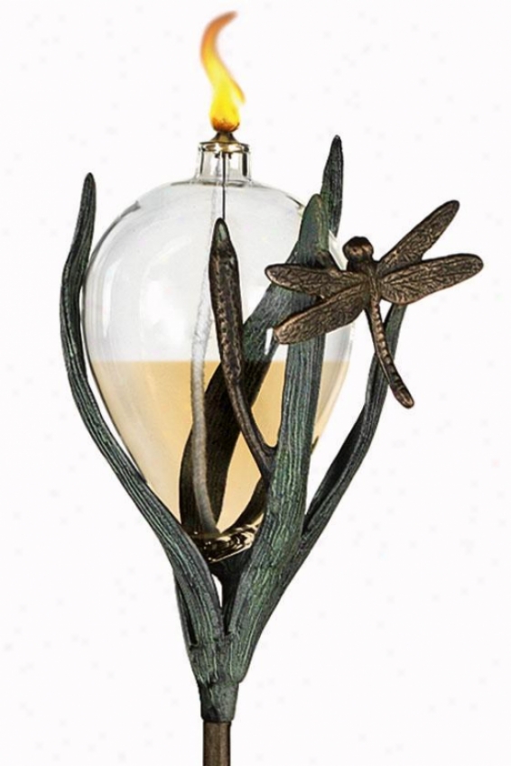 "dragonfly Oil Lamp And Stake - 53""hx5.5""wx5.5"", Brass Verdigris"