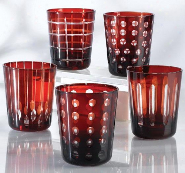 Etchings Glasses - Set Of 6 - Set Of Six, Red