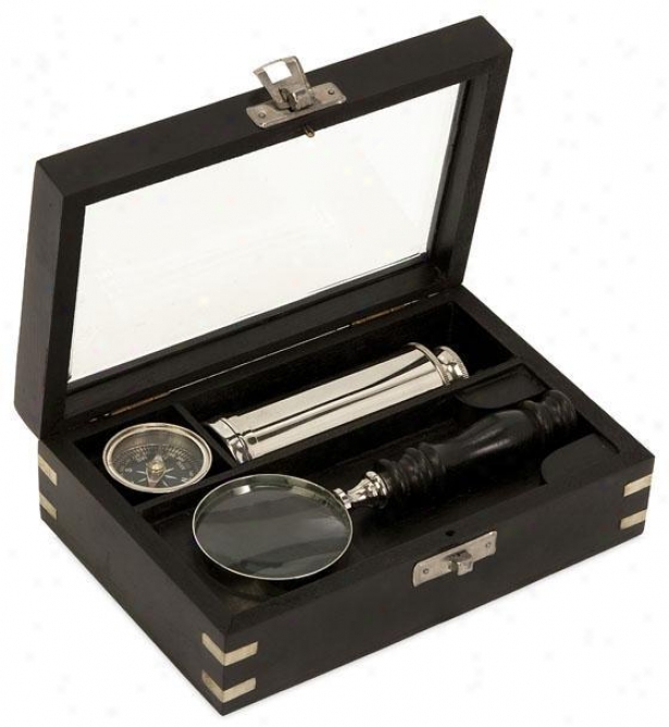 Explorer Magnifing Set - Set, Silver/mahogany