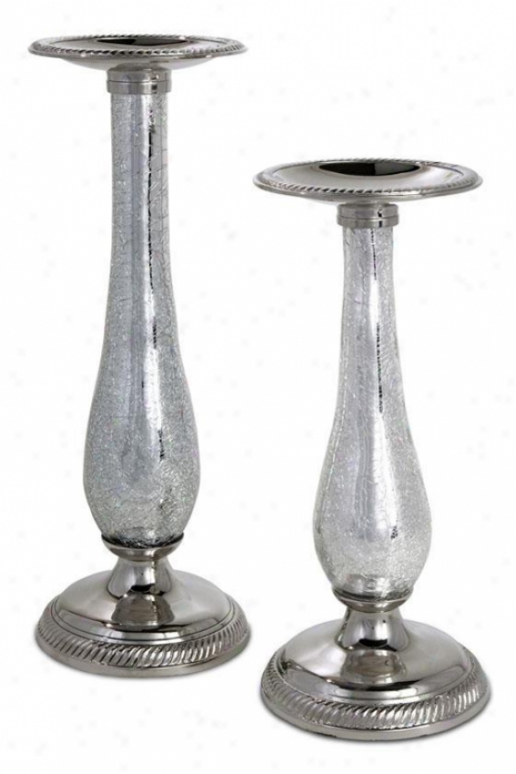 Femme Pillar Candleuolders - Set Of 2 - Set Of 2, Silver