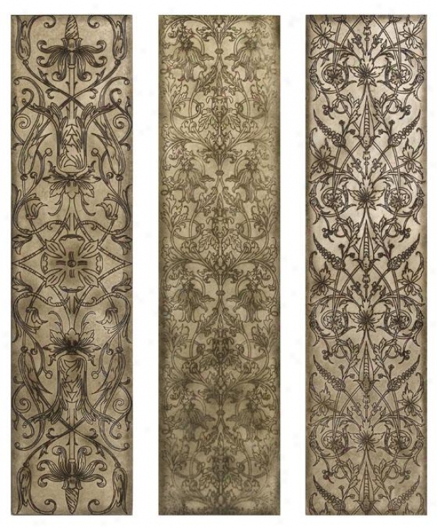 Filigree Pattern Wall Panels - Set Of 3 - Set Of Three, Beige