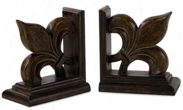 "fleur De Lis Bookends - Set Of 2 - 9.25""hx5""w, Brown"