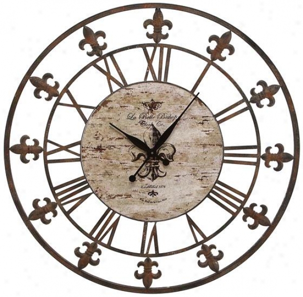 "fleur De Lis Wall Clock Ii - 3"6"d, Antiqued Brown"