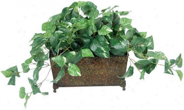 "foliage In Metal Ledge Arrangement - 12""hx14""w, Green"