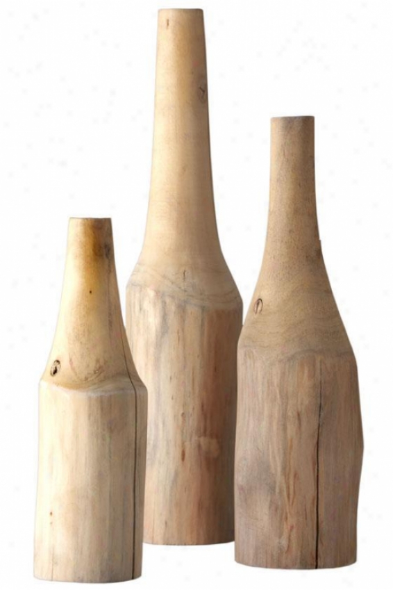 Found Wood Vases - Set Of 3 - Set Of 3, Ivory