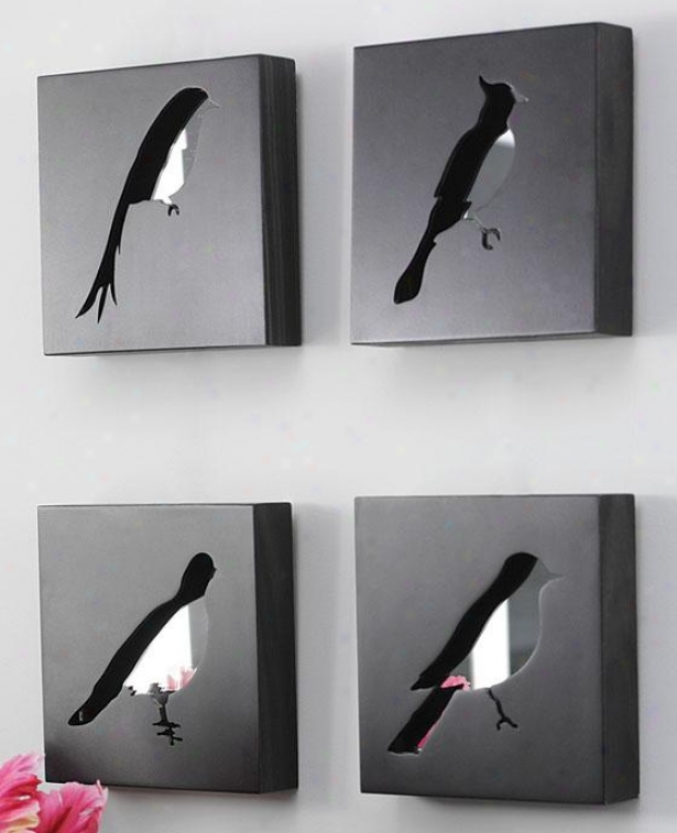 "free Bird Square Mirrored Shadow Boxes - Set Of 4 - 7""sq Set Of 4, Black"