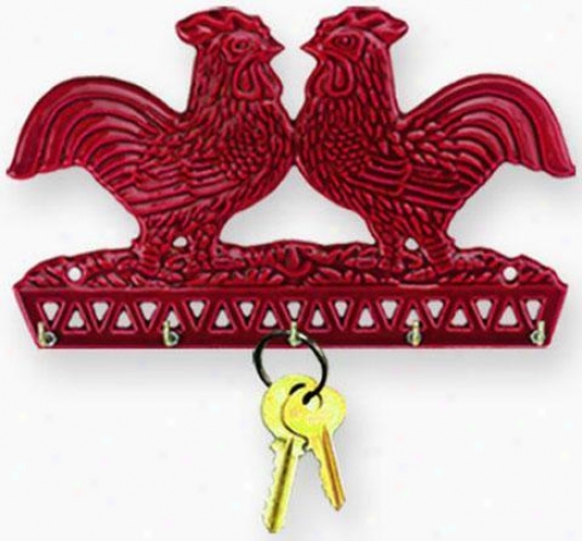 "french Country Rooster Key Holder - 5""hx8""w, Red"