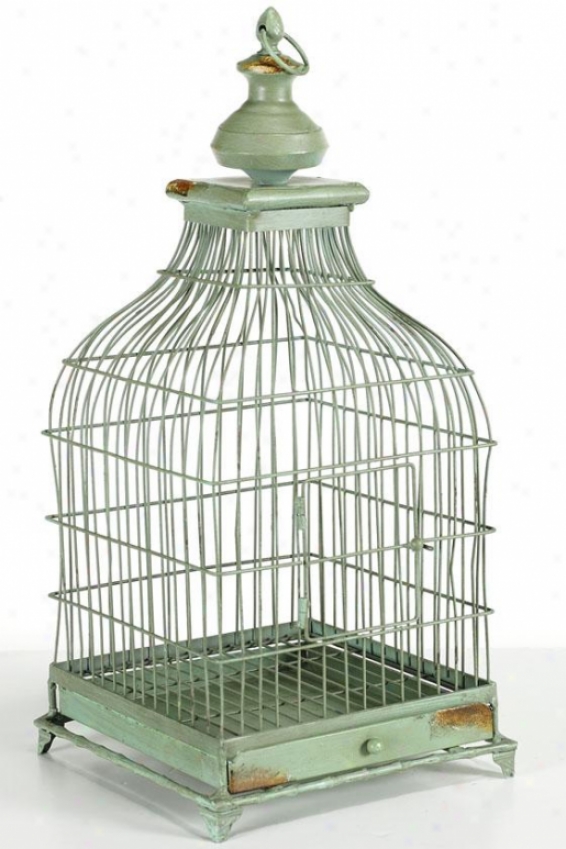 "french Distressed Fowl Cage - 22""hx11""sq, Green"