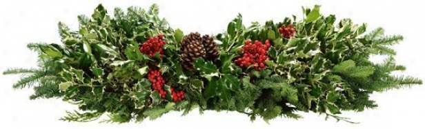 "Unsalted Holly Deluxe Holly And Greens Table Runner - 34"", Green"