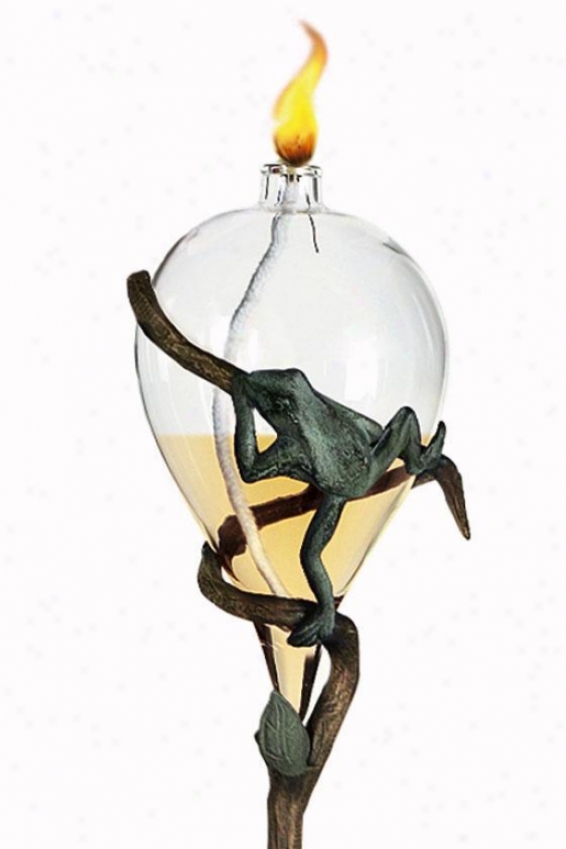 "frog Oil Lamp And Staek - 52""hx6.5""wx5.5"", Brass Verdigris"