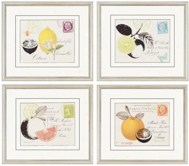 Fruit Letters Wall Art - Regular Of 4 - Set Of 4, White