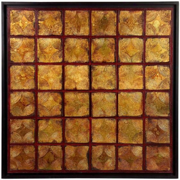 "geo Squares Framed Oil Painting - 39"" Squard, Brown"