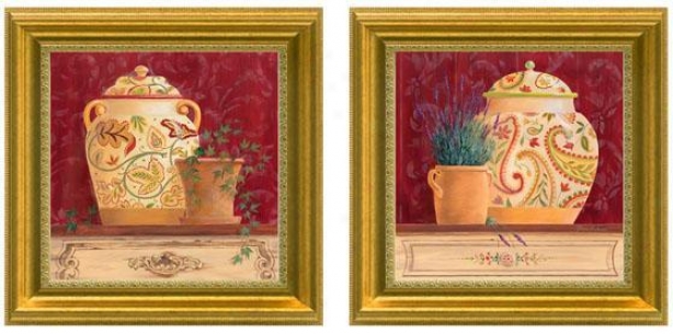 Ginger Jar Still Life Framee Wall Art - Set Of 2 - Set Of Two, Burgundy