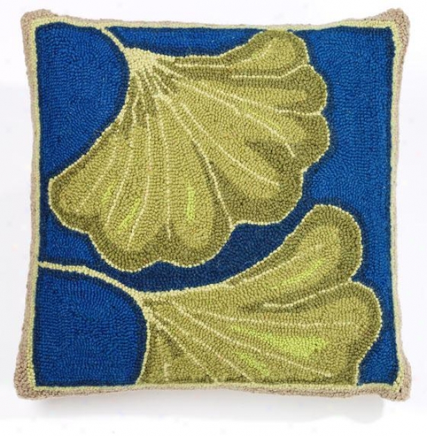 "ginkgo Hook Pillow - 18"" Four-sided figure , Teal/blue"