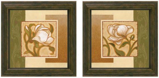 Golden Magnolia Framed Wall Art - Set Of 2 - Set Of Two, Olive/beige