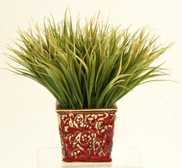 "grass In Squar eCeramic Planter - 10""hx8""w, Green"