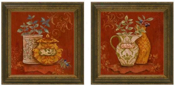 Gusto Italiano Framed Wall Art - Set Of 2 - Set Of Two, Burgund