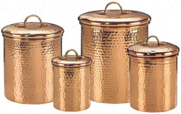 Hammered Large boiler Canister - Set Of 4 - Set Of Four, Copper