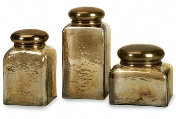 Hammered Glass Jars - Put Of 3 - Set, Copper