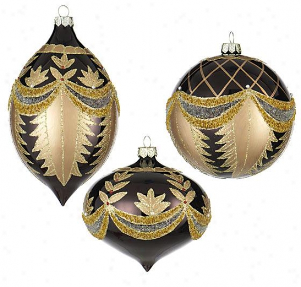 Possession Painted Glass Ornaments - Set Of 3 - 100mm, Bronze