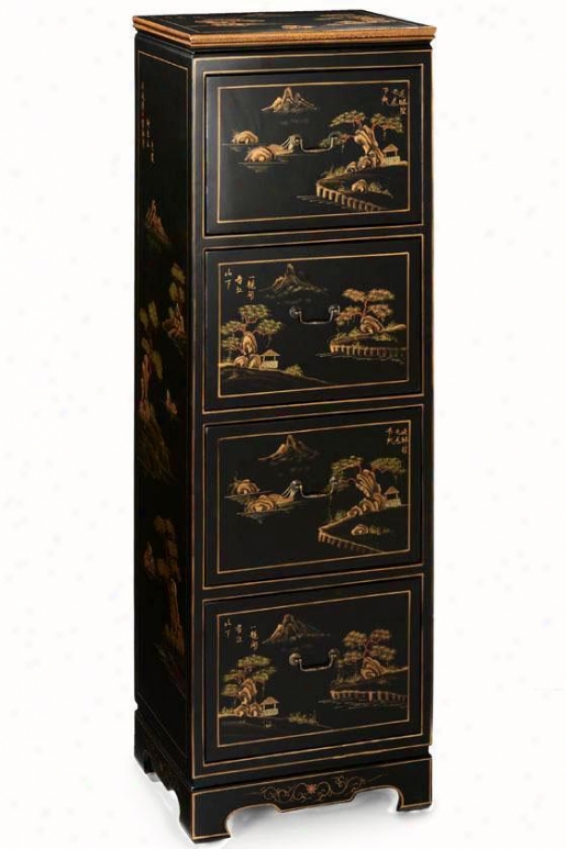 Hand-painted Milieu 4-drawer File Cabinet - Four-drawer, Black