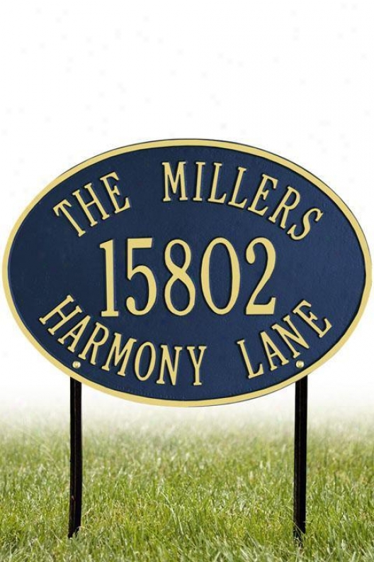 Hawthorne Three-line Standard Lawn Address Plaque - Satndard/3 Line, Ships Blue