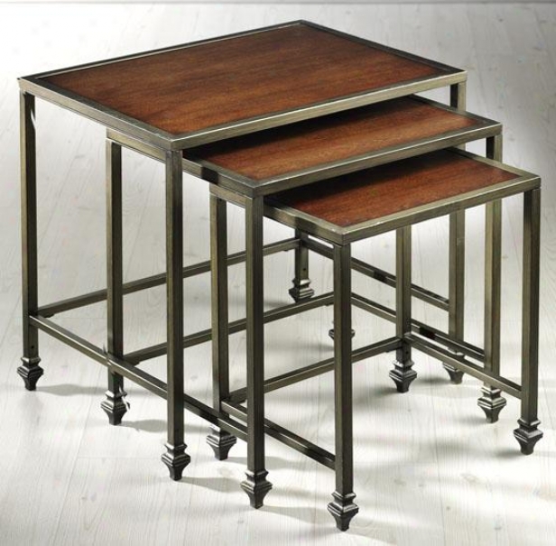 "hazelton Nested Tables - 24""hx24""wx18""d, Ant Mtl/cherry"