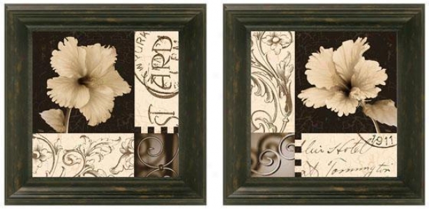 Hibiscus Flower Framed Wall Art - Set Of 2 - Set Of Two, Black