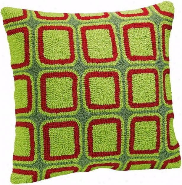 "holiday Hand-hooked Pillow - 16"" Square, Green"