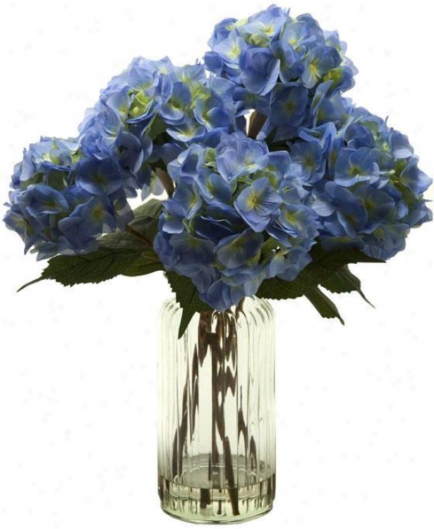 "hydrangeas In Tall Glass Vase - 25""hx22""w, Azure"