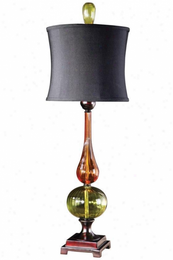 "iris Buffet Lamp - 34""hx12.5""dia, Auburn/green"