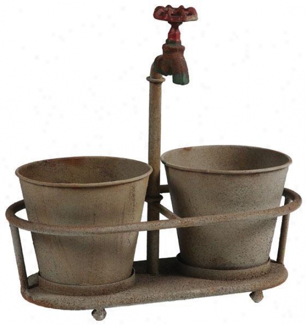 Iron Faucet Metal Planter - 13.75x7, Bronze