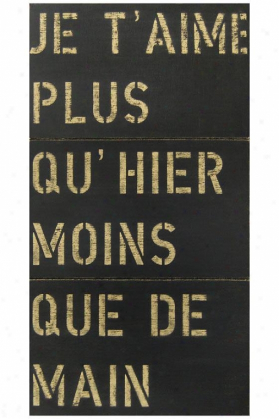 "je T'aime Plus Wooden Sign  -36 X 60"", Black"