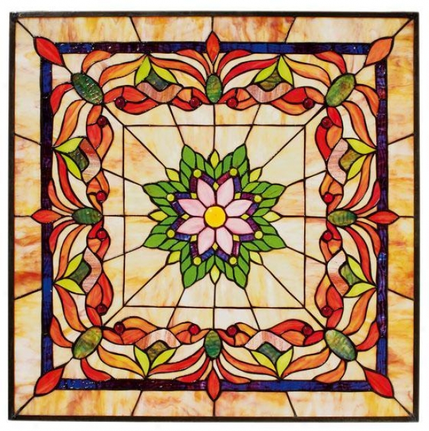 "kaleidoscope 24"" Sqare Tiffany-style Stained Art Glass Window Panel - Square, Multi"