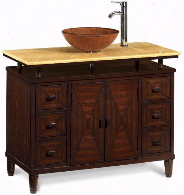 "kyoto 6-drawer Vessel Bathroom Vanity - 33""hx43""w, Hny Mrbl/dk Brw"