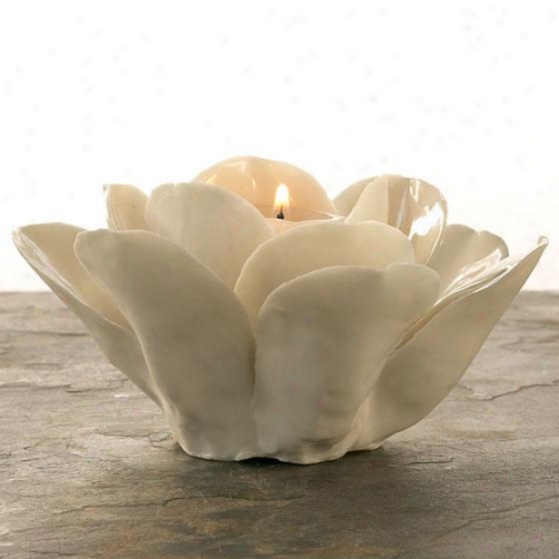 "la Vie En Blanc  Rose Candleholder - 2.75""hx5.25""d, White"