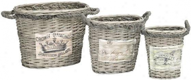 Labeled Jute-handled Baskets - Set Of 3 - Set Of 3, White