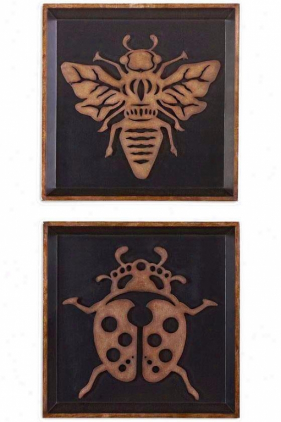 "ladybug And Bee Wall Sculptures- Set Of 2 - 21""hx21""w, Black"